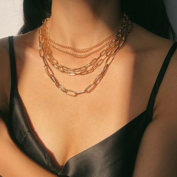 Zara Gold Chains Multi Big Link 1-Chain 5-Layered Necklace NEW - Picture 5 of 16